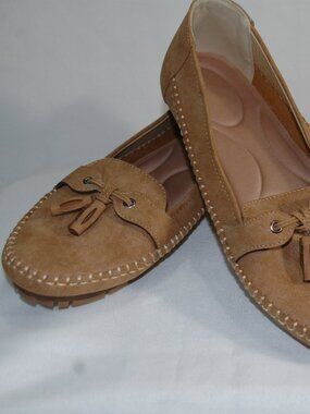 Tan Suede Loafers with Tassel Detail